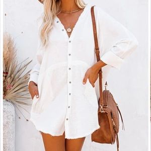 Vici White Button-Down Tunic Shirt